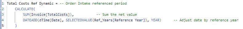 Example of Power BI measure to calculate dynamic year comparison