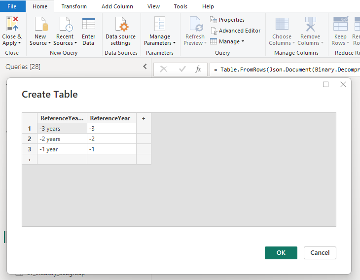 Creating a new table in Power BI