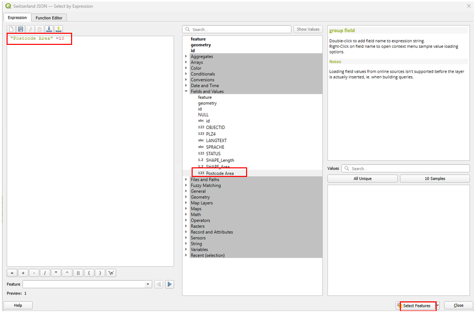 Select polygons based on a expression in QGIS