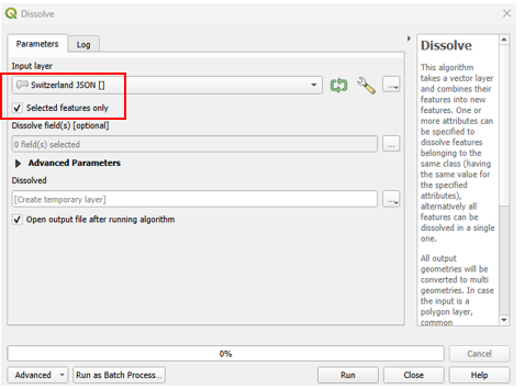 Merge Polygons using Dissolve in QGIS