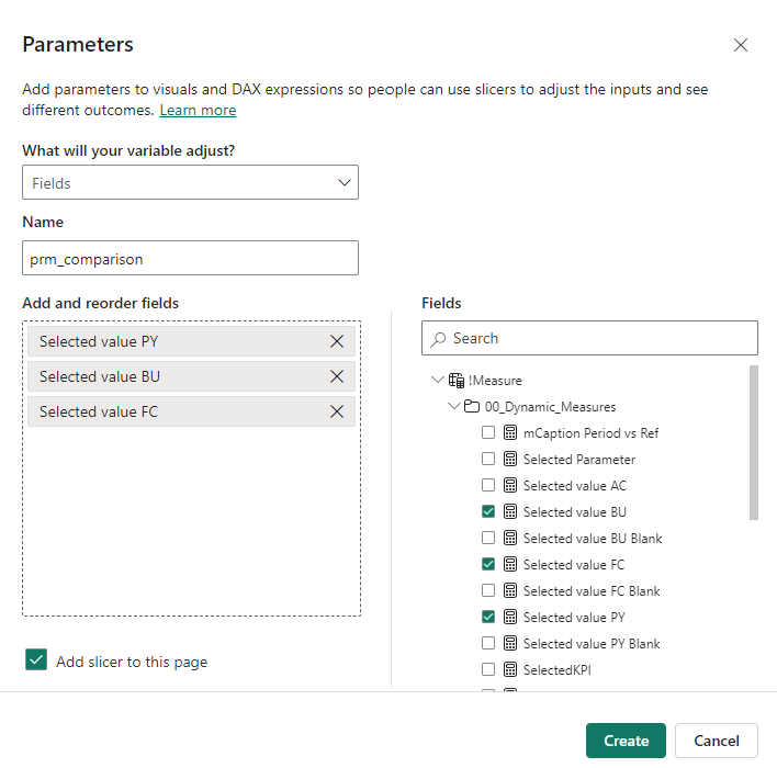 Select the measures and give it a title in power bi field parameters