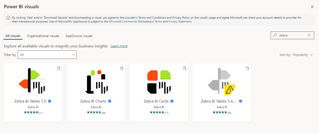 Zebra BI Visuals in the Power BI App Store