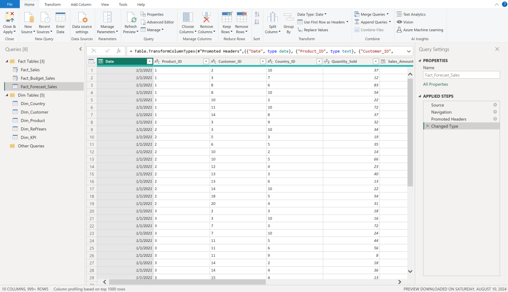 Power Query vs alteryx. An image of the power query editor.