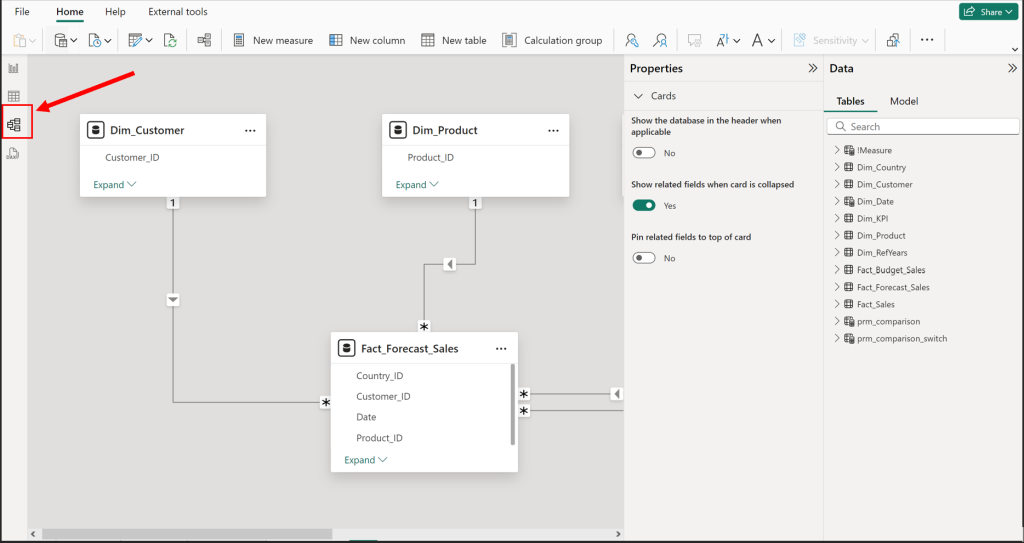 Power BI Data Model View