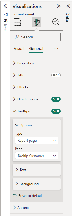 How to enable a power bi tooltip in a visual?