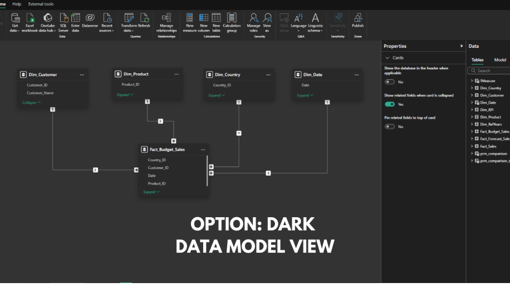 Dark Mode of Data Model View in Power BI Desktop