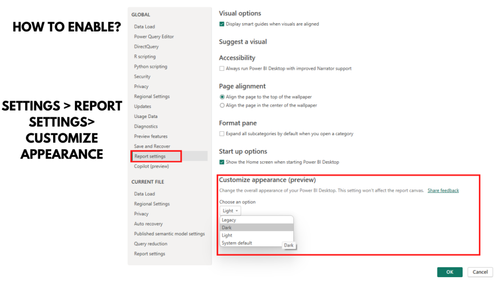 How to enable dark mode in Power BI