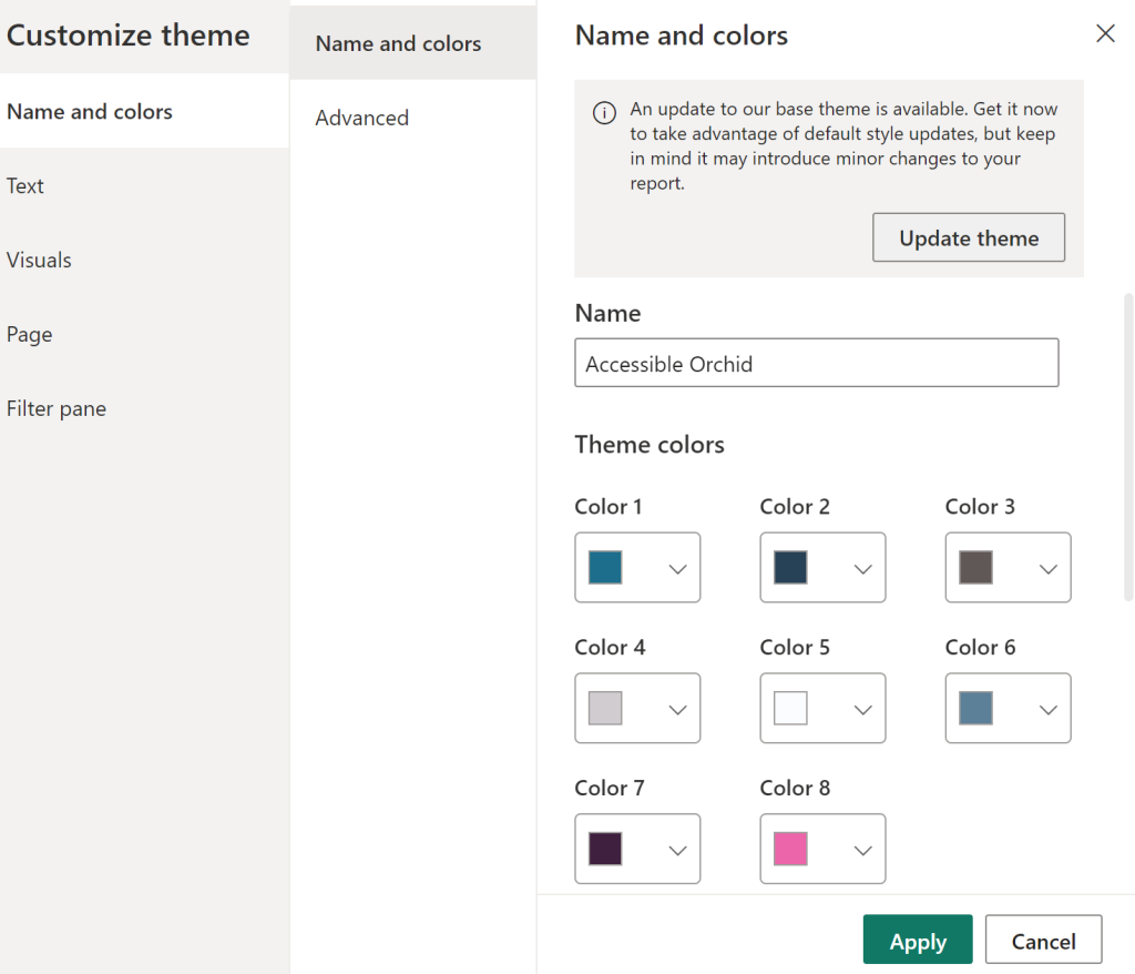 Customize Power BI Theme Colors, Fonts, Visuals and more.