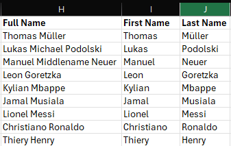 The result of using flash fill answers how to split names in excel