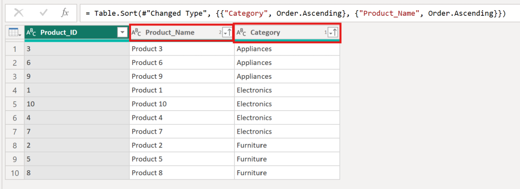 Power Query Sorting by multiple columns in Power BI