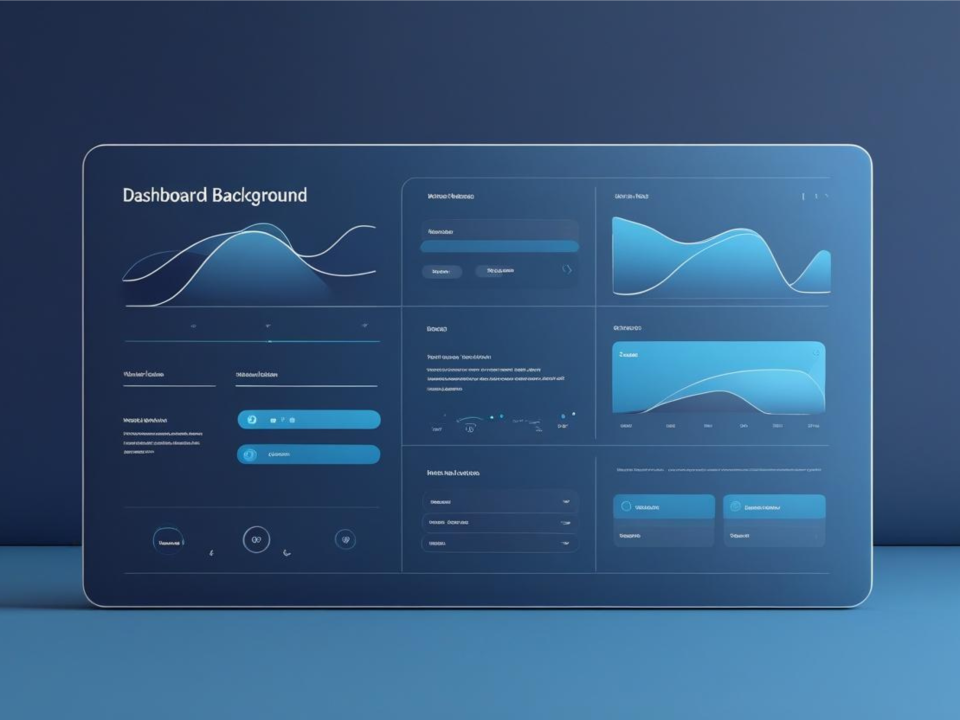 Infographic of Power BI dashboard wireframe examples. Show header, sidebar, KPI cards, and chart areas. Include dark and light theme layouts. Clean, modern blue/white style, minimal text.