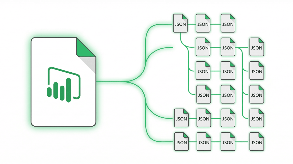 Visual introduction to PBIR, the Power BI Enhanced Report Format, showing how reports are stored as individual JSON files