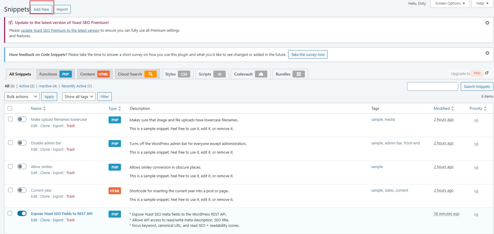 Code Snippets plugin Add New screen showing where to paste custom PHP snippets safely on a WordPress site