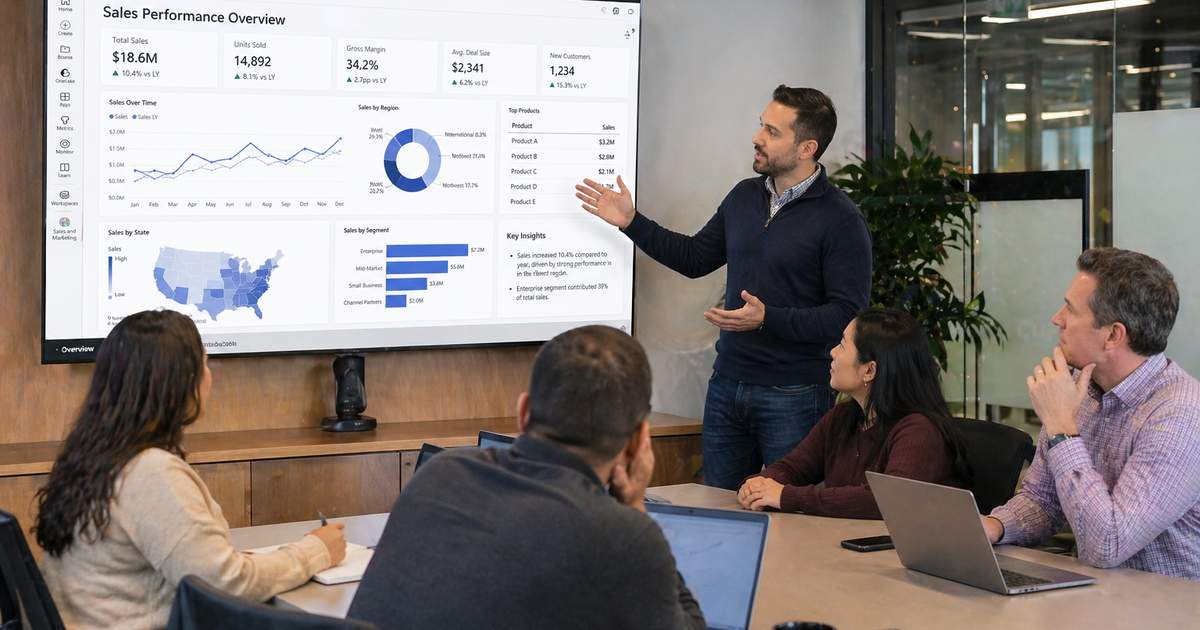 Power BI Beratung sinnvoll — Mittelstand-Team im Entscheidungs-Meeting zu Power BI Einführung