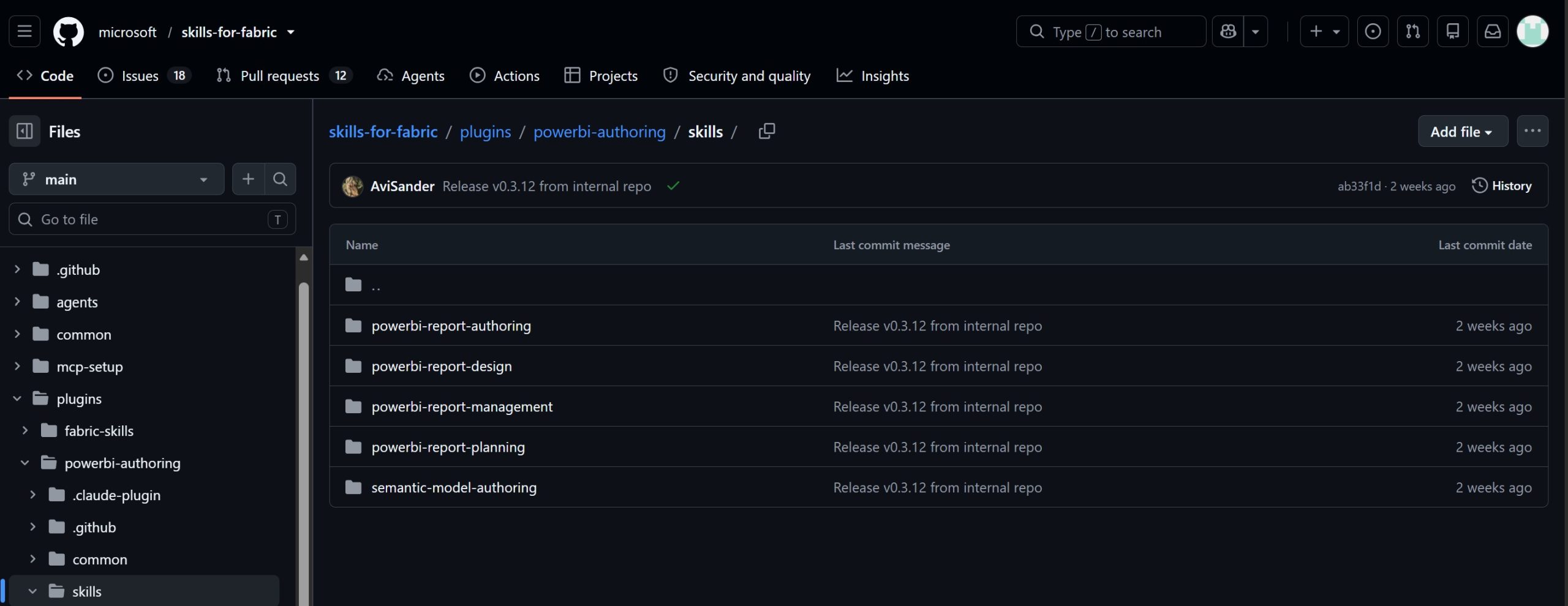 The Microsoft Power BI report authoring skill repository used for AI-assisted report development