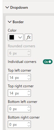 Power BI slicer individual corners turned on with four separate corner radius fields